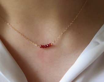 Natural Ruby Necklace: Dainty Gold Filled July Birthstone