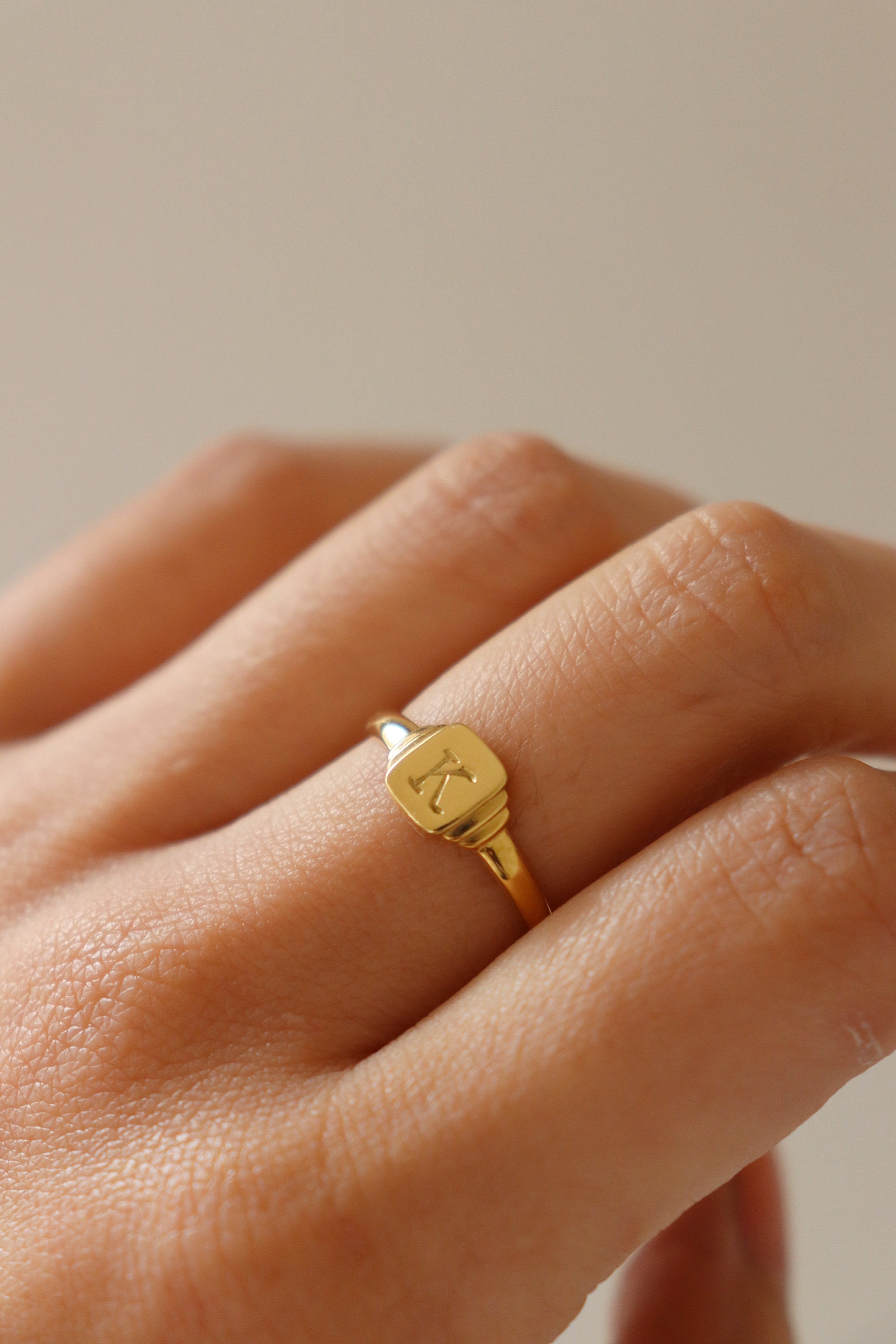 Signet Initial Ring, Personalized Signet Ring, Initial Ring, Dainty Ring, Stackable Ring, Minimalist Ring, Gift for Her
