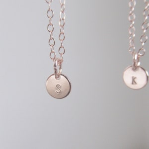 Small rose gold filled initial necklace, gold filled necklace, disc necklace, minimalist necklace, personalised necklace, dainty necklace.