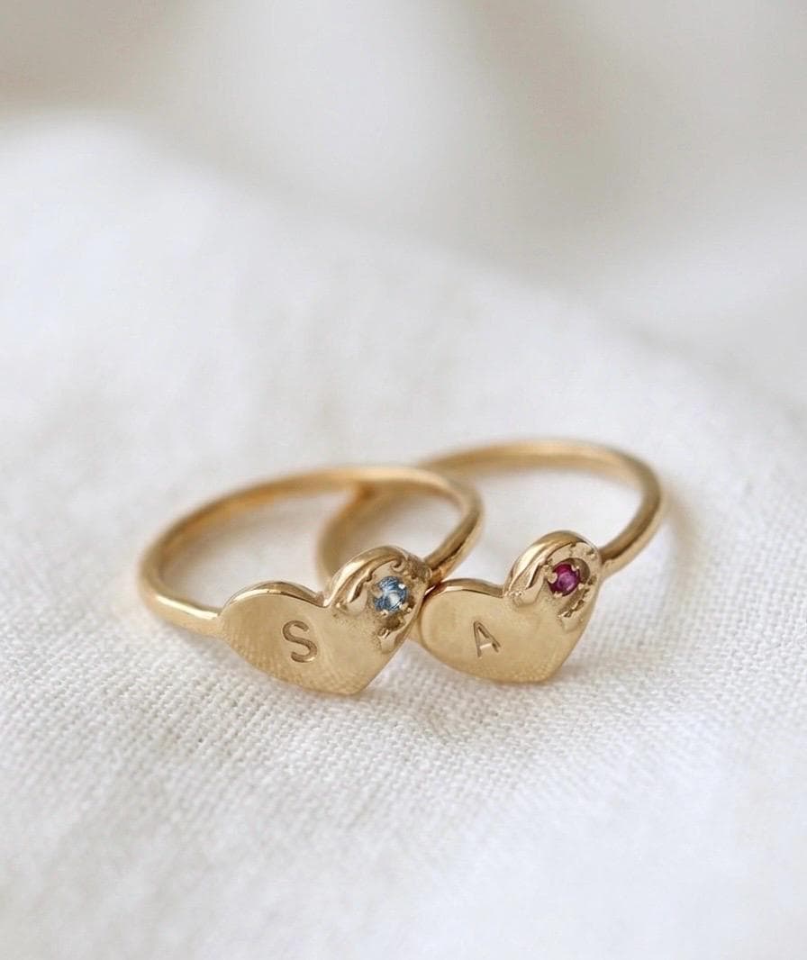 Horseshoe Birthstone Initial Ring: Sterling Silver, Gold Vermeil