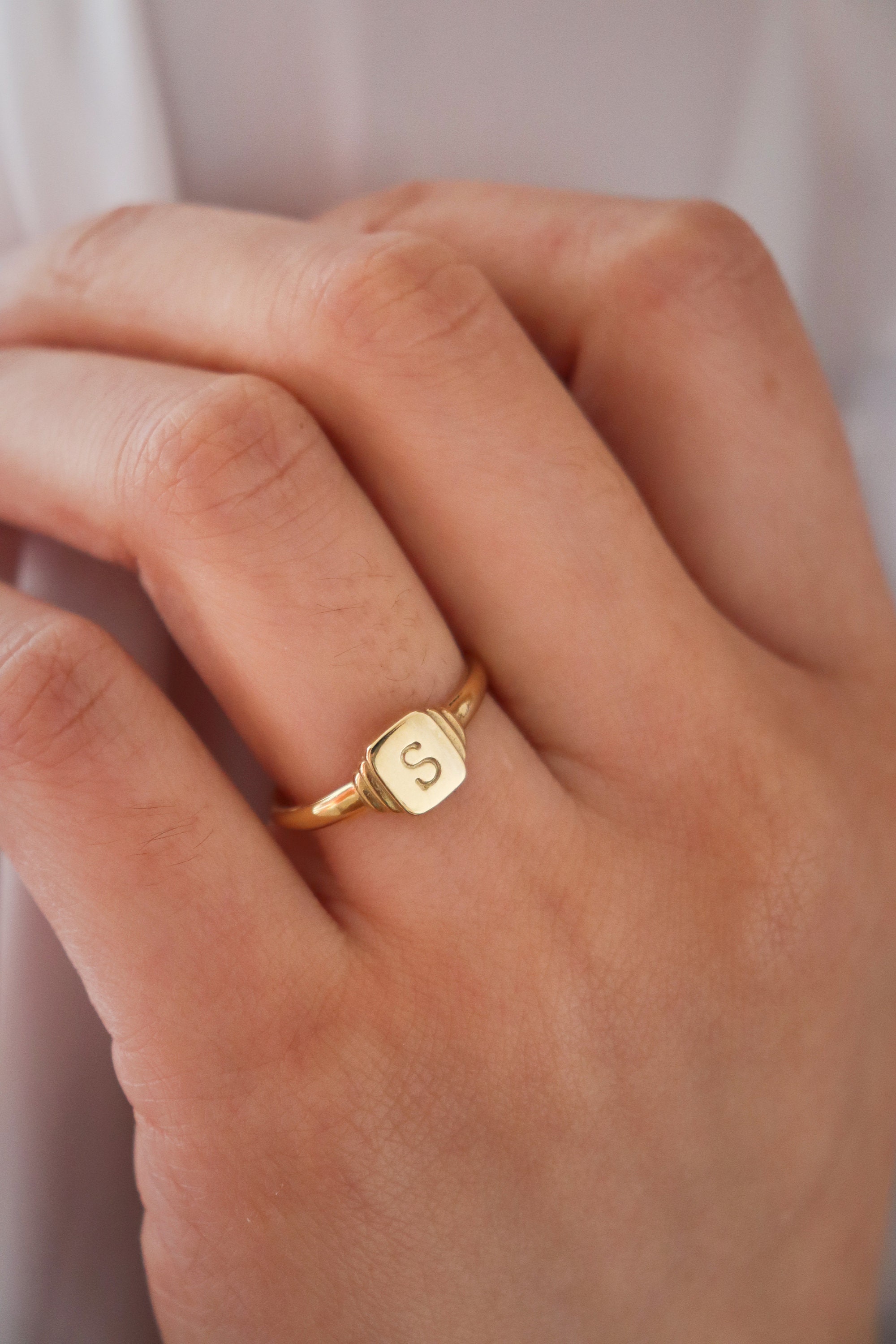 Signet Initial Ring, Personalized Signet Ring, Initial Ring, Dainty Ring, Stackable Ring, Minimalist Ring, Gift for Her