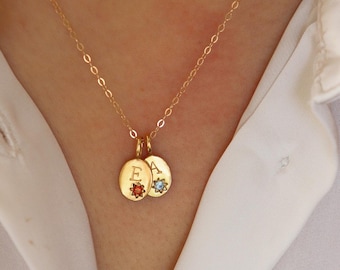 Birthstone initial necklace, personalised necklace, birthstone necklace, dainty necklace, gold necklace, initial necklace