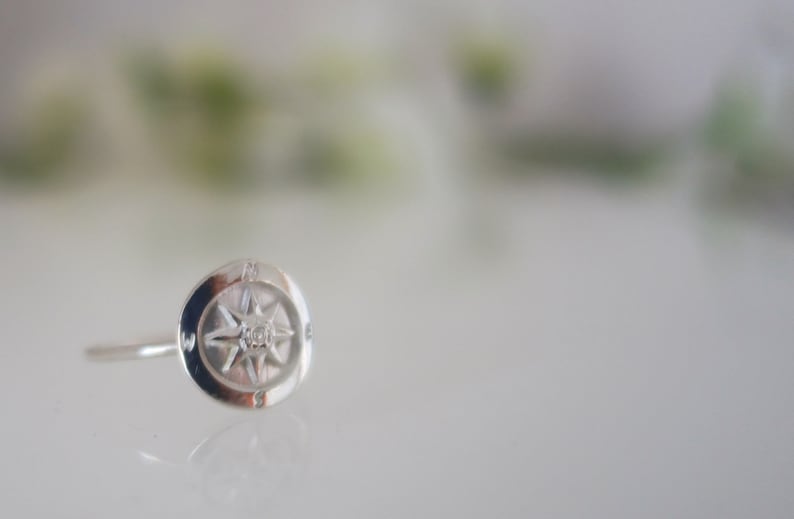 round disc ring Compass ring in sterling silver sterling silver ring dainty ring