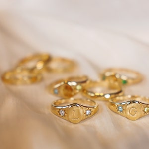 Birthstones signet initial ring, signet ring, initial ring, birthstone ring, gemstone ring, gold ring, dainty ring image 9