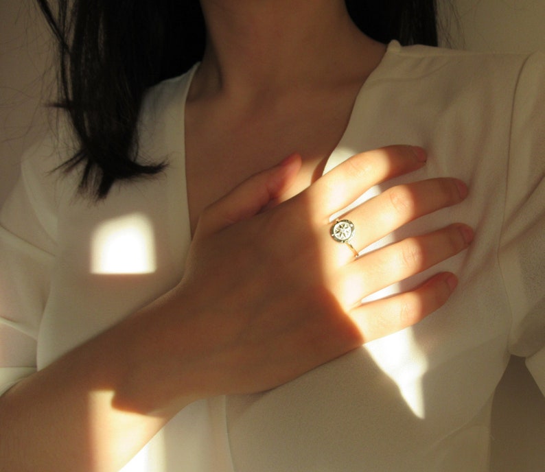 round disc ring Compass ring in sterling silver sterling silver ring dainty ring