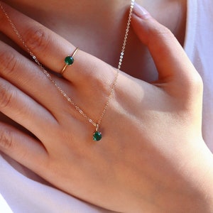 May birth stone necklace, emerald necklace, emerald ring, birthstone necklace, dainty ring, dainty necklace, minimalist necklace