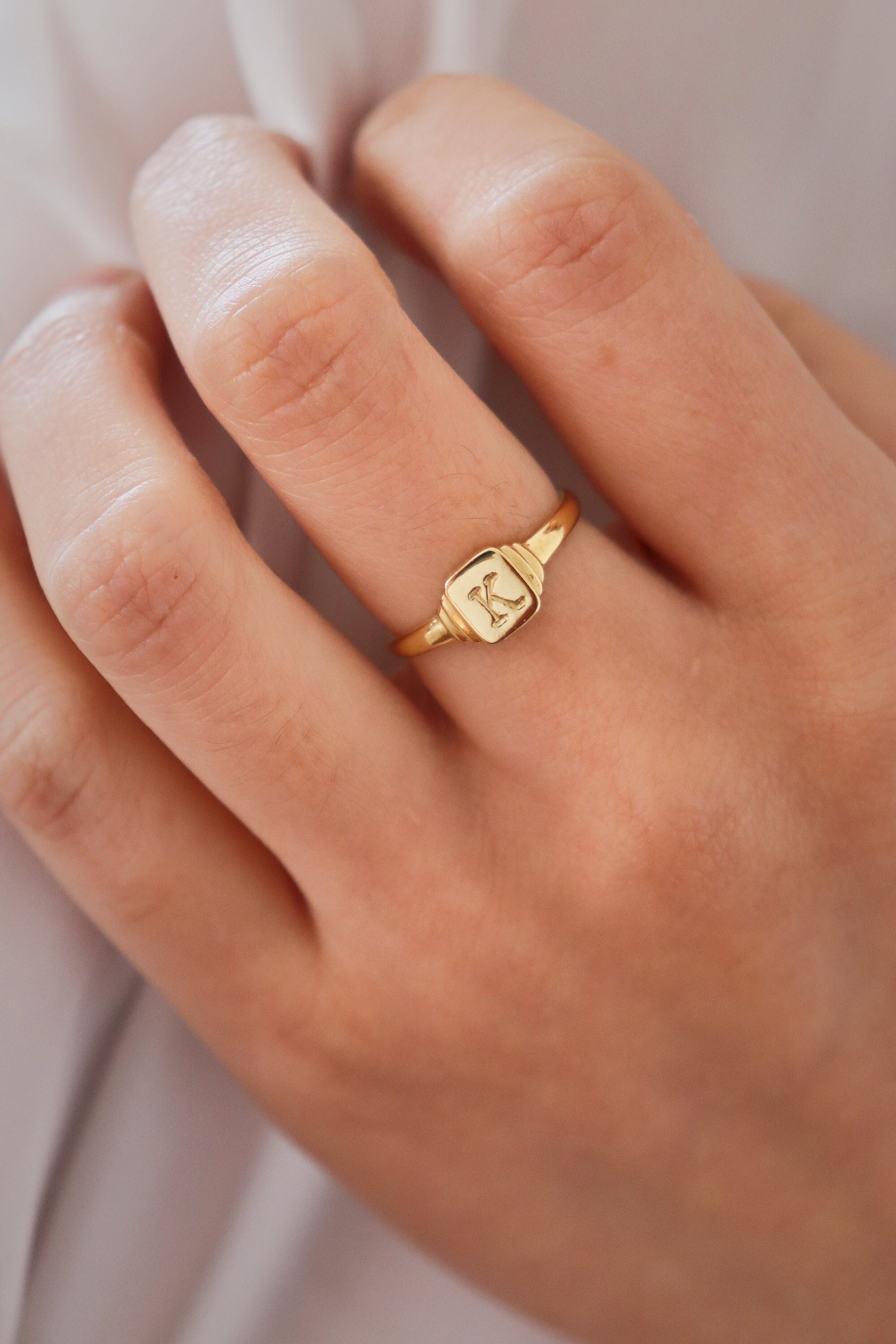 Signet Initial Ring, Personalized Signet Ring, Initial Ring, Dainty Ring, Stackable Ring, Minimalist Ring, Gift for Her