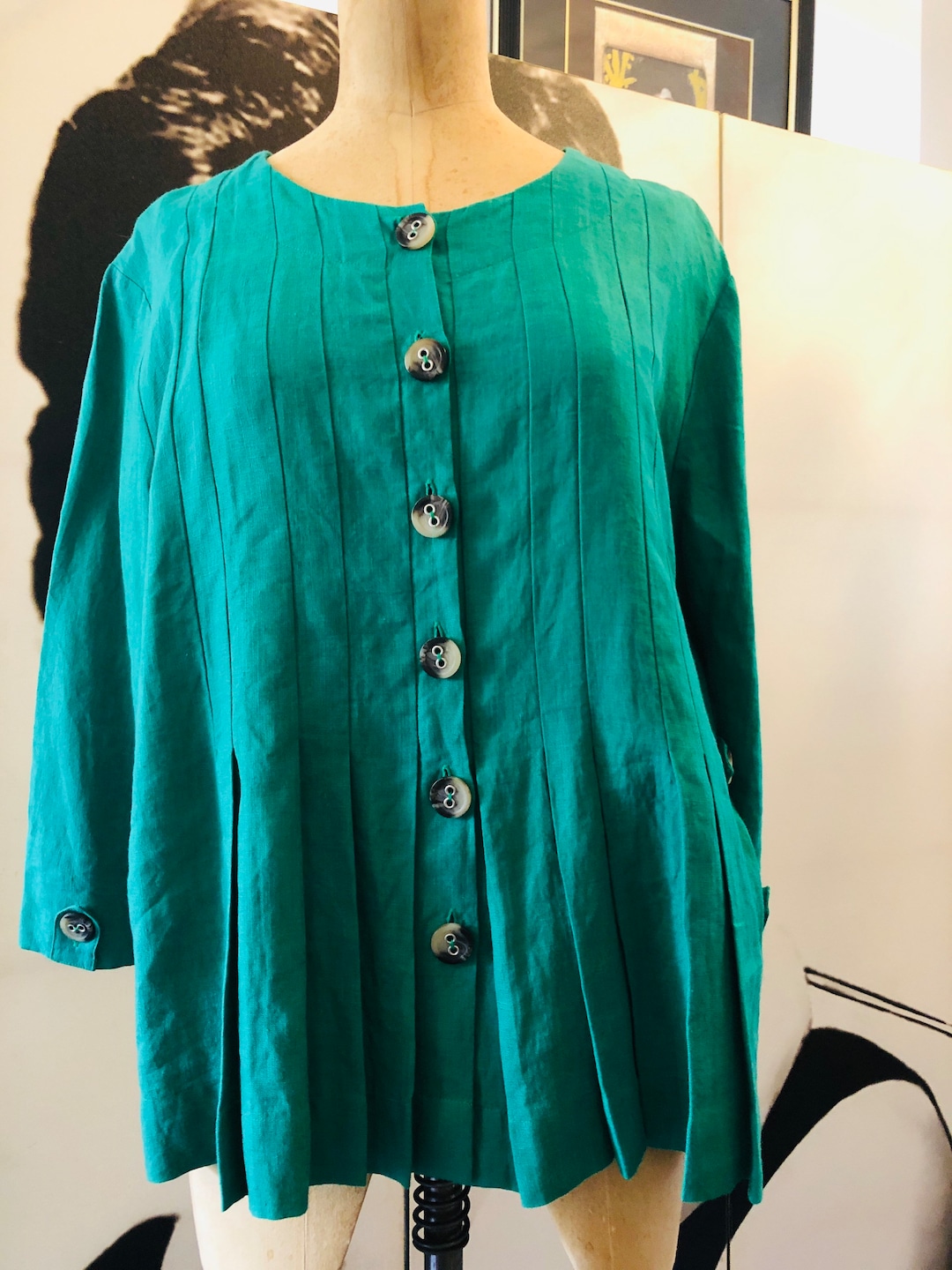 80's Scalloped Lace Collar Short Sleeve Linen Blouse main image 0