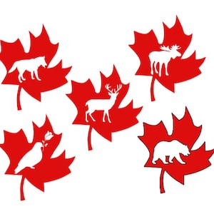 5 Dier silhouet esdoornblad Bear Deer Lovebird Moose Wolf svg voor vinyl cutter geweldig voor t-shirts, gooi kussens, auto sticker, muur decor,
