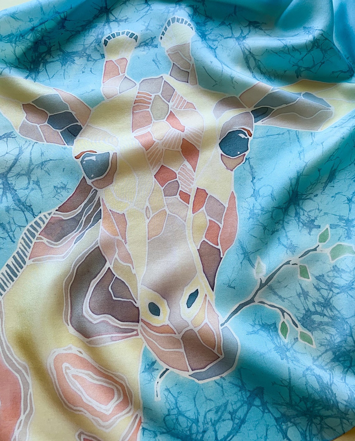 Silk scarf The giraffe hand painted scarf blue beige scarf Etsy