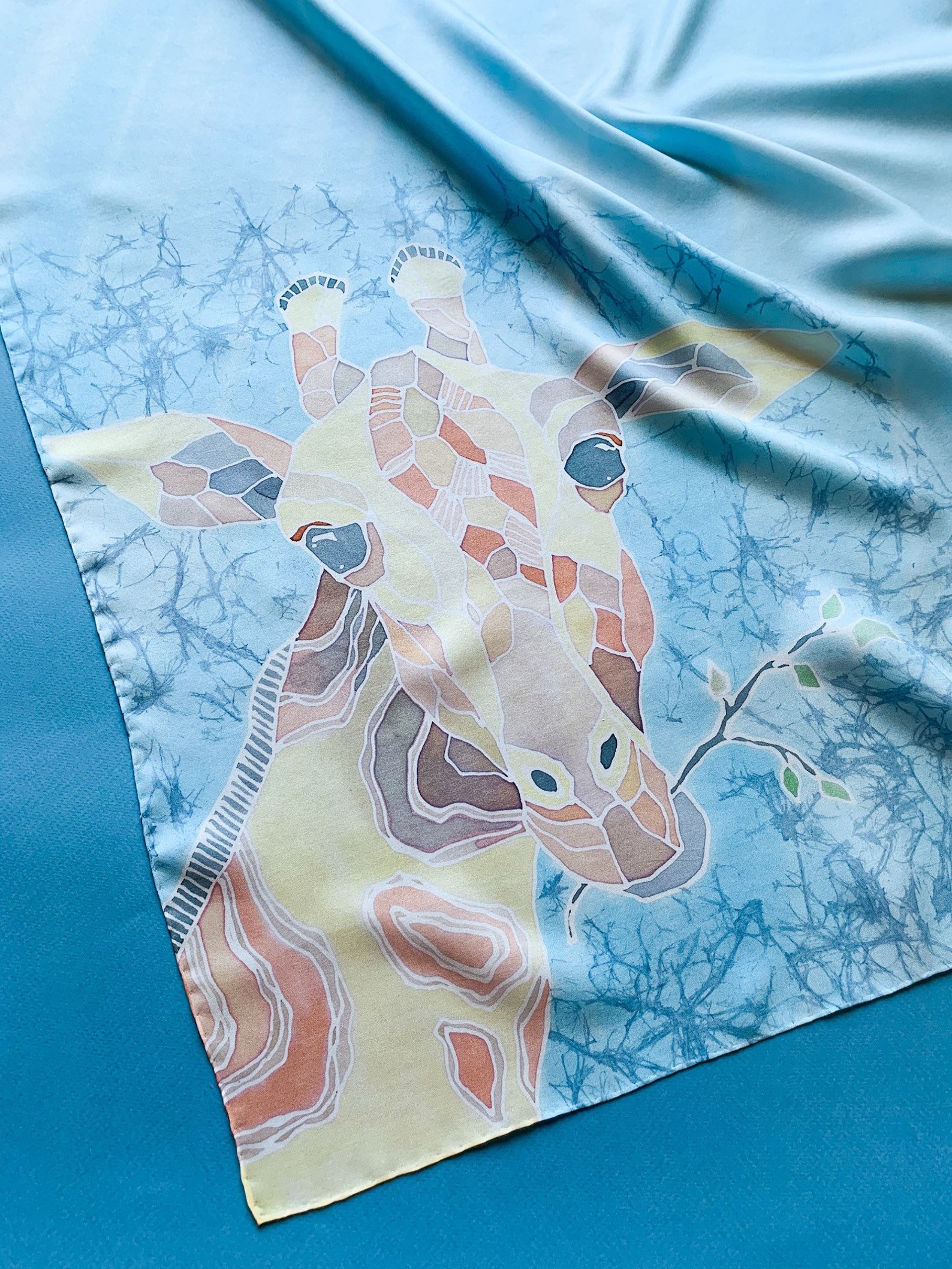 Silk scarf The giraffe hand painted scarf blue beige scarf Etsy