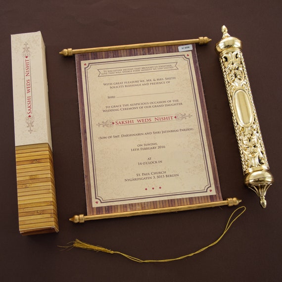 custom printed royal engraved scroll invitation with a laser