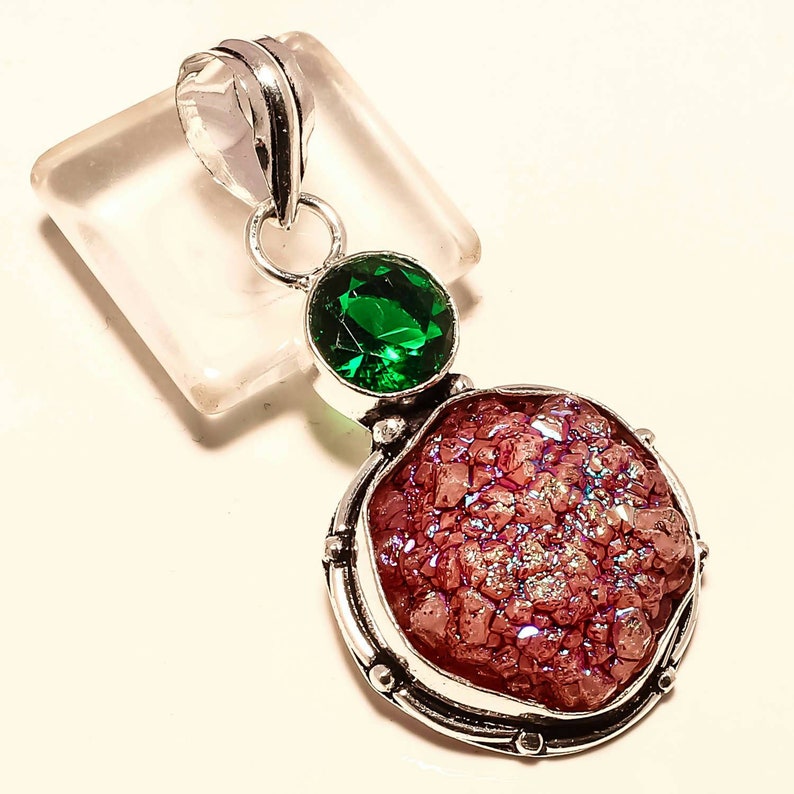 Titanium Pink Druzy,Chrome Diopside Silver Plated Handmade Beautiful Fashion Jewelry Pendant Size 2.07 Weight 11.50 D-57 For Girls Women/'s