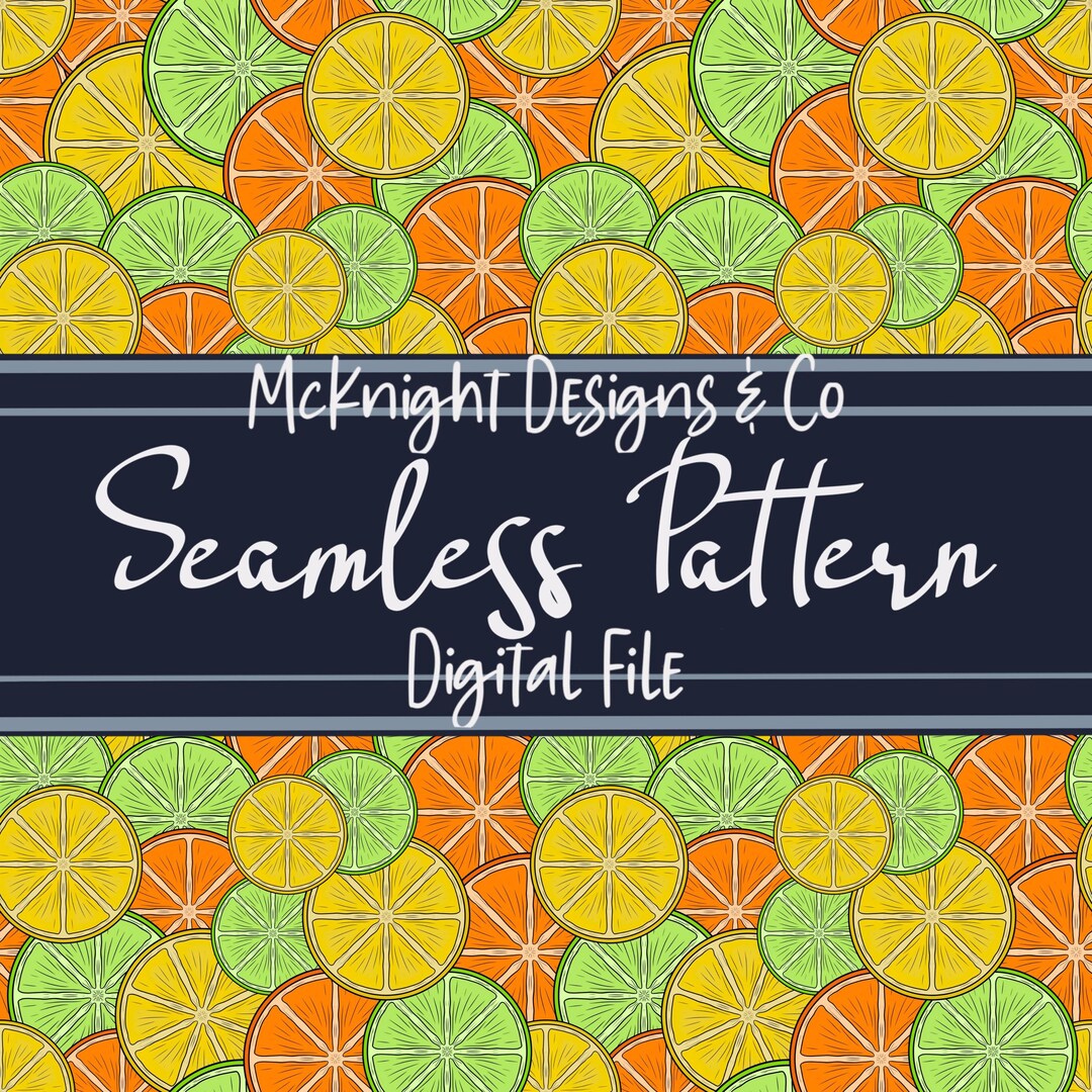 Hand Drawn Citrus Fruit Lemon Lime Orange Slice Seamless Pattern ...