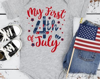 My First 4th of July Digital Design PNG SVG | Baby Independence Day Shirt Sublimation dtf transfer file uvdtf | Patriotic Bodysuit Newborn