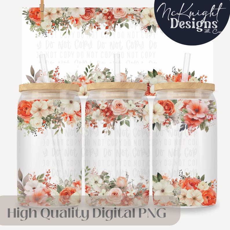 Boho Floral Border Wild Flowers Design Digital File 16oz Glass Can Wrap ...