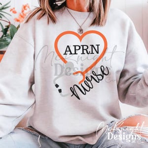 Aprn nurse SVG PNG with orange stethoscope heart and handwritten nurse script for Cricut shirts, tumblers, UVDTF, DTF, and advanced nurse gifts