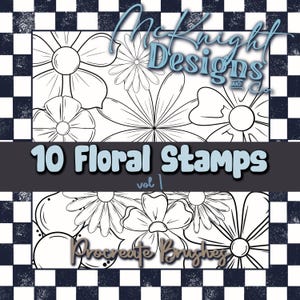 Procreate Stamps Floral Brush Set of 10 Tattoo Line Art Hand Drawn Download File Botanical Clipart vol 1 .brushset format for Design work