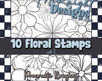 Procreate Stamps Floral Brush Set of 10 Tattoo Line Art Hand Drawn Download File Botanical Clipart vol 1 .brushset format for Design work