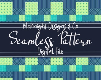 Navy Lime Patchwork Nahtlose Muster PNG Datei - Digital Design Quilt Textur für Sublimation, Stoff, Vinyl & Handwerk Oberflächendruck - Nähen