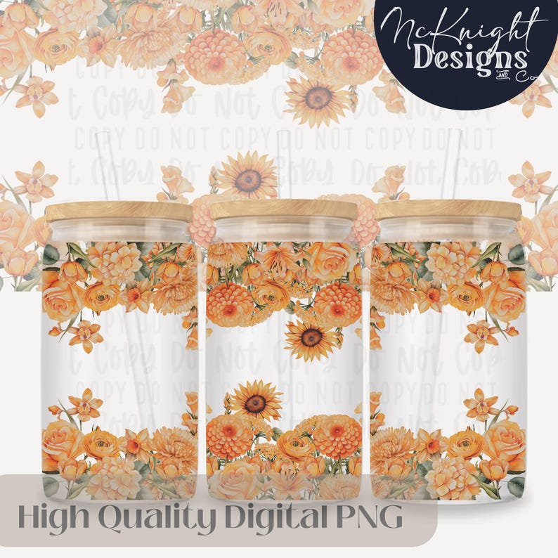Boho Flower Floral Print Border Design Digital File 16oz Glass Can Wrap ...