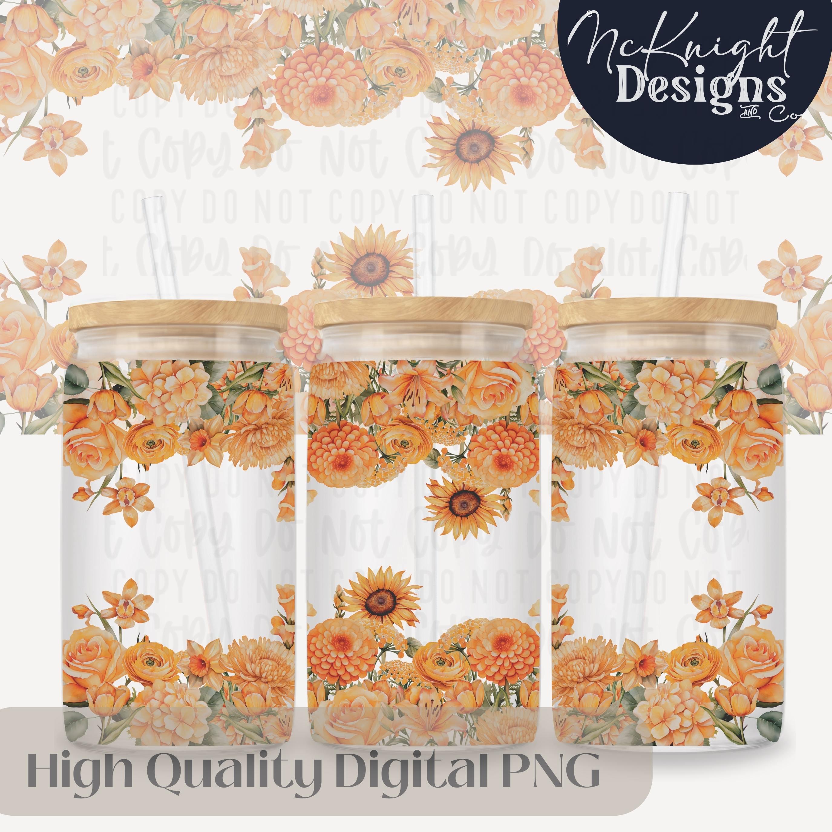 Boho Flower Floral Print Border Design Digital File 16oz Glass Can Wrap ...