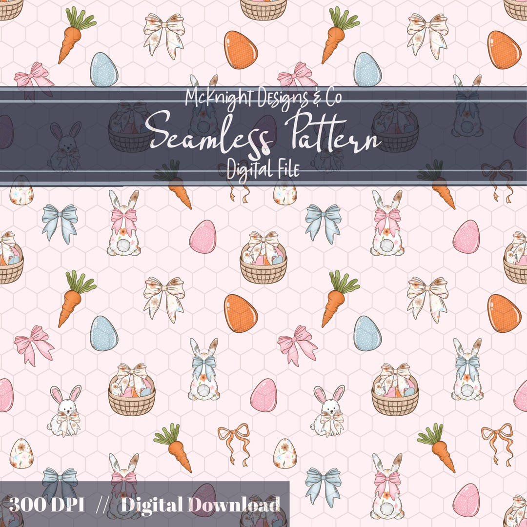 Easter Bunny Seamless Pattern PNG, Spring Bunny Basket Digital Paper ...