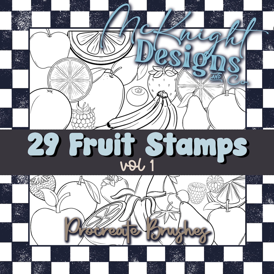 Procreate Fruit Stamps Brush Set Vol 1 | 29 Hand Drawn Line Art Fruits ...