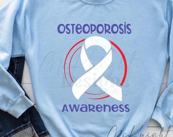 Osteoporosis Awareness Ribbon PNG May Month White Instant Digital Download Fighter Survivor Shirt Decal Sublimation Design DTF UVdtf print