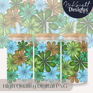 Grüne Blumen Blumen Daisy Blumen Design Digitale Datei 16 Unzen Glasdose Wrap Hand gezeichnet 300 DPI PNG UVDTF Sublimation Gedruckt Vinyl Aufkleber Becher Tasse