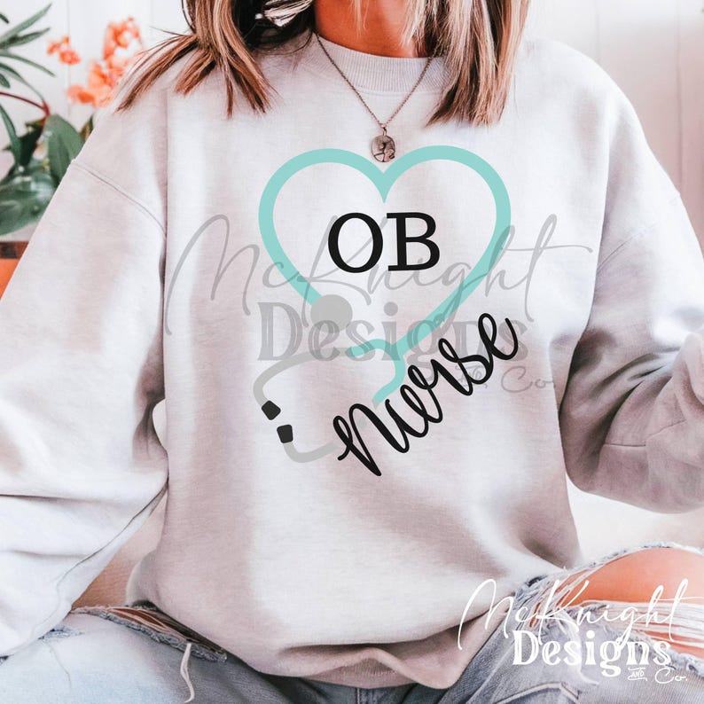 Ob nurse SVG PNG design with heart stethoscope and handwritten nurse text for Cricut shirts, tumblers, waterslide decals, and UVDTF nurse gifts