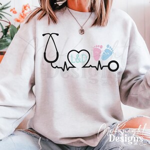 L&D Nurse Digital Design PNG SVG | Labor and Delivery Stethoscope Heart Sublimation dtf uvdtf | Baby Footprints Medical Shirt Decal cut file