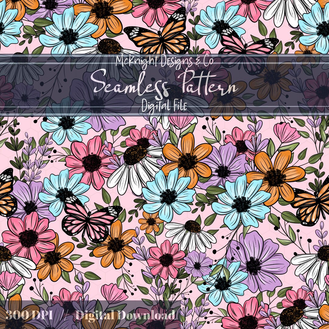 Spring Floral Seamless Pattern With Butterflies | Wildflower Digital ...