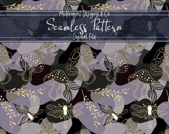 Darkcore Cottage Mystische Libelle Pilz Muster | Digitales Papier PNG für Stoffdruck, Scrapbooking, Sublimation und Vinyl Kunsthandwerk