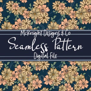 Spring Floral Flower Botanical Bunches Peach Blue Hand Drawn Seamless Pattern Instant Download Digital Papers Vinyl Fabric Surface Design
