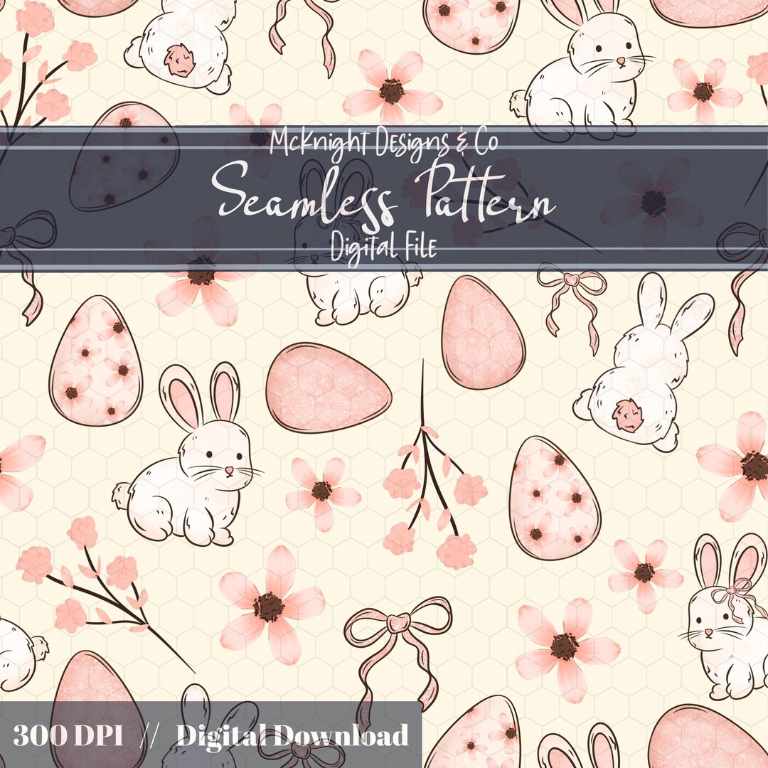 Easter Bunny Seamless Pattern, Spring Floral Bunny Digital Paper ...