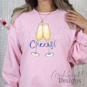 Cheers PNG | Champagne Glasses Clinking Digital Design Print Sublimation, dtf, uvdtf | New Year, Wedding, or Toast Shirt, Mug Sticker Decal