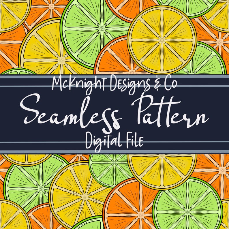 Hand Drawn Citrus Fruit Lemon Lime Orange Slice Seamless Pattern ...