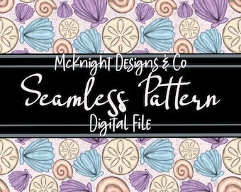 Summer Beach Seashell Seamless Pattern Print 400 DPI JPG Instant Download Digital Papers Vinyl Fabric Surface Design Beachy Sea Shell Ocean