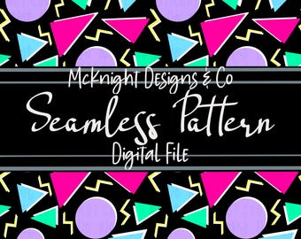 Geometric Seamless Pattern Retro Digital Paper Vinyl Fabric Surface Print Sublimation PNG Abstract Shapes Design Gen X Millennial Throwback