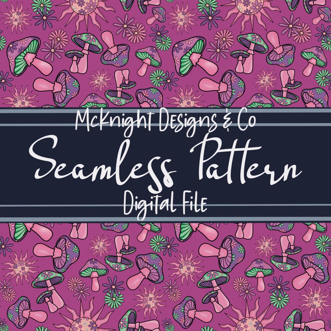 Mushroom Floral Sun Seamless Pattern Boho Retro Pink Digital Paper ...