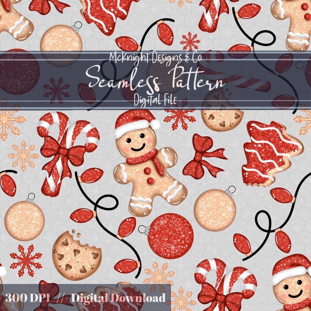 Glitter Gingerbread Seamless Christmas Pattern PNG | Holiday Tree ...