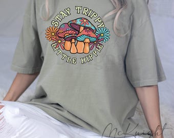 Stay Trippy Little Hippie PNG | Retro Mushroom & Flower Digital Design Sublimation, dtf, uvdtf Boho Decal, Sticcker, Shirt or Tumbler Craft