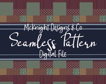 Holiday Fall Winter Patchwork Seamless Pattern PNG File Digital Design Quilt Texture Sublimation, Fabric, Vinyl Crafts Surface Print Sewing
