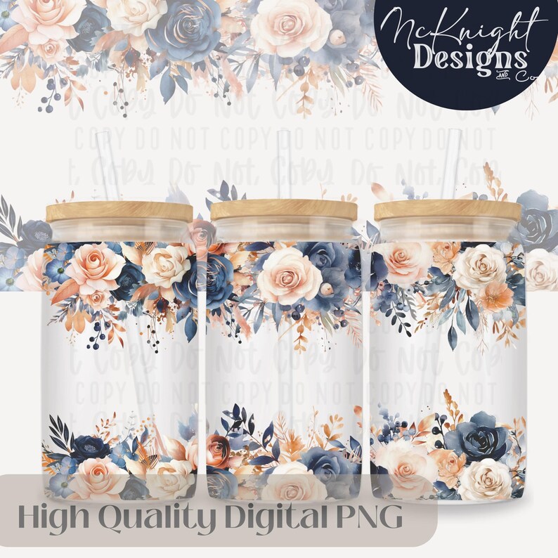 Spring Floral Border Design Digital File 16oz Glass Can Wrap 300 DPI ...