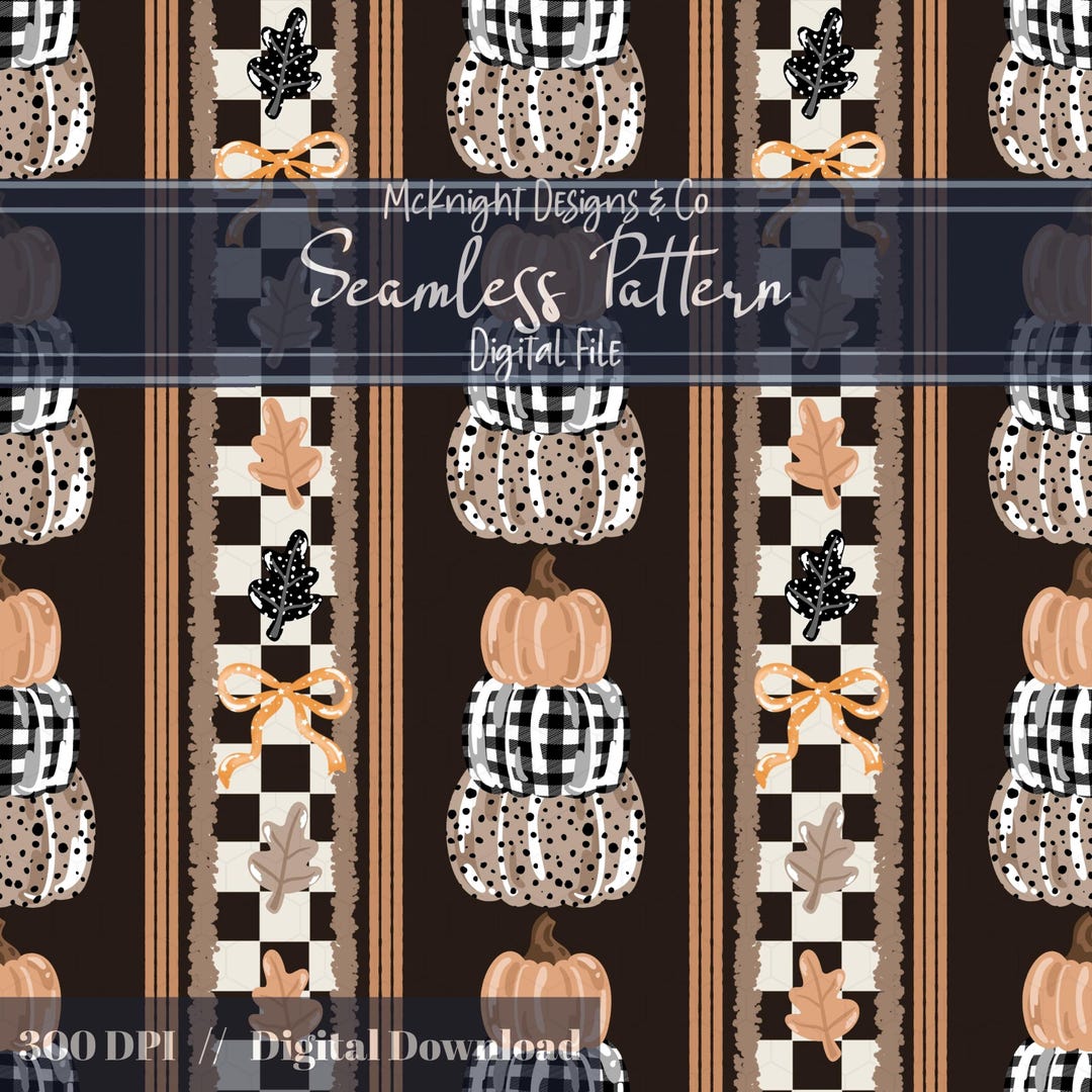 Buffalo Plaid Pumpkin Stripe Seamless Pattern PNG | Fall Digital Papers ...