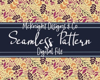 Scandinavian Floral Seamless Pattern PNG – Butter Yellow Digital Background for Fabric, Scrapbooking, Sublimation Papers & Surface Design