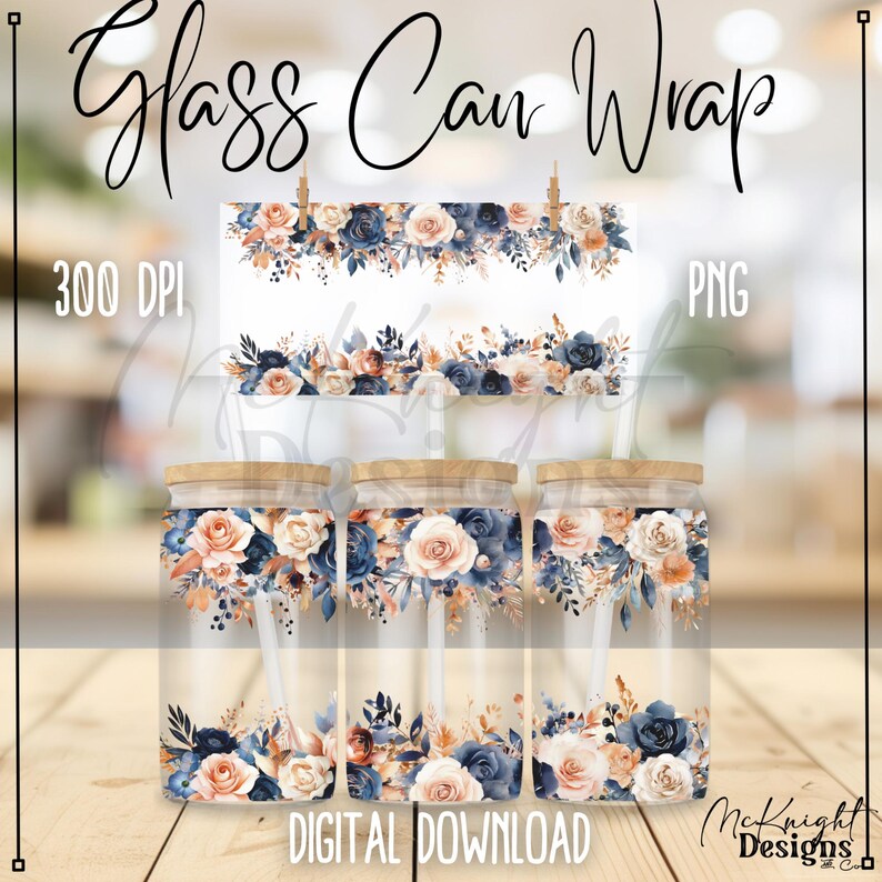 Spring Floral Border Design Digital File 16oz Glass Can Wrap 300 DPI ...
