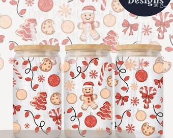 Gingerbread Glitter Can Wrap PNG | Christmas Tumbler Cup Digital Design for Sublimation & UVDTF | Holiday Cookie Drink Decal Sticker File