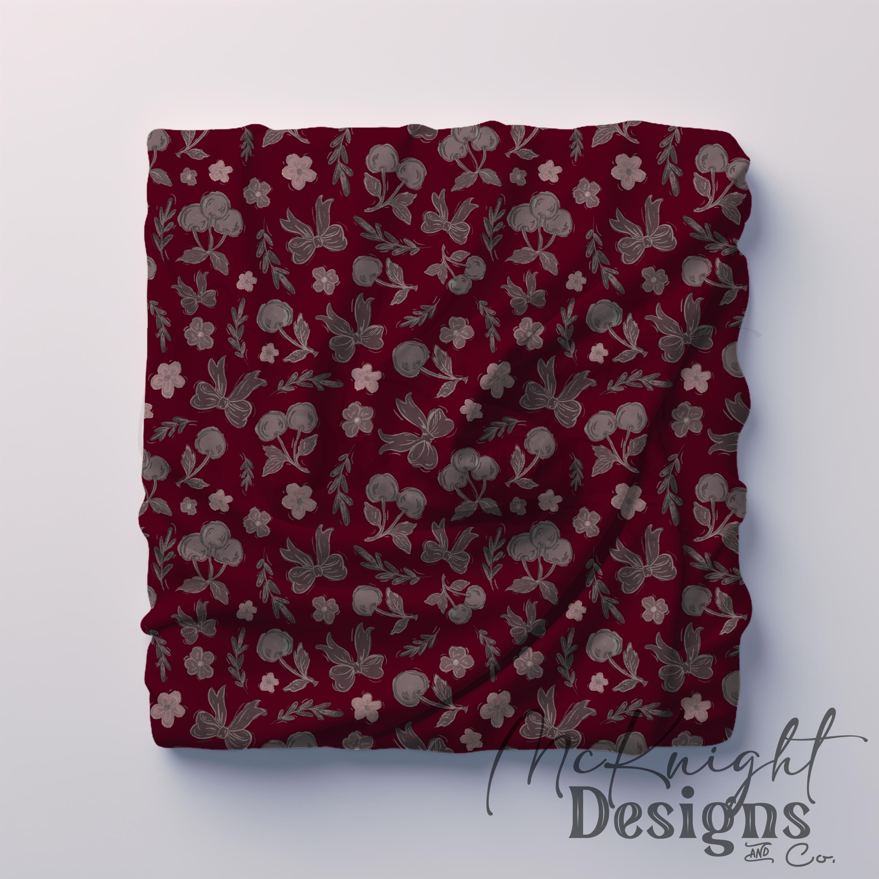 Dark Coquette Seamless Pattern PNG Design – Deep Cherry Red Bow Floral ...